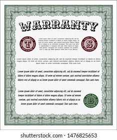Green Retro Warranty template. Vector illustration. With great quality guilloche pattern. Nice design. 
