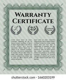 Green Retro Warranty template. Vector illustration. Complex background. Excellent design. 