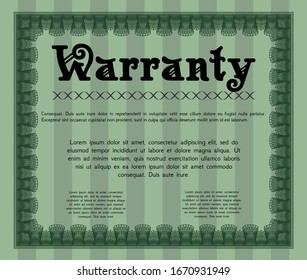 Green Retro Warranty template. Vector illustration. With background. Money Pattern design. 
