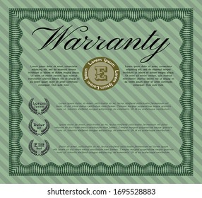 Green Retro Warranty template. Vector illustration. Printer friendly. Elegant design. 