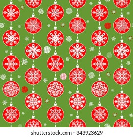 Green retro xmas wrapper with red baubles