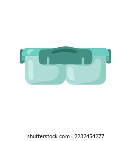 Green reusable lunchbox for snack or meal vector illustration. Plastic container with lid for lunch at school or office on white background. Lunch break, food concept