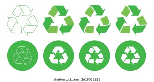Conjunto de iconos de Vector de reciclaje de reutilización verde
