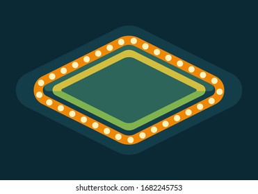 Green rhombus retro marquee light frame flat illustration