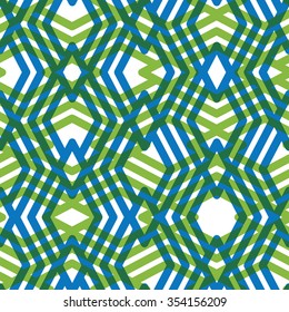 Green rhythmic textured endless pattern, vertical continuous intertwine textile, geometric motif background with green splicing rhombs.