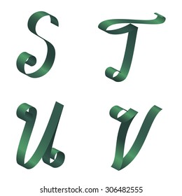 Green Ribbon Alphabet - letters s, t, u, v