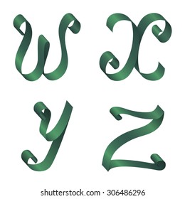 Green Ribbon Alphabet - letters w, x, y, z