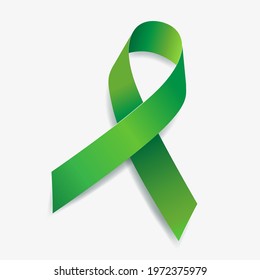 Green ribbon awareness Achondroplasia, Gastroparesis, Adrenal Cancer, Bipolar Disorder, Eye Cancer, Glaucoma, Infantile Scoliosis. Isolated on white background. Vector  illustration.