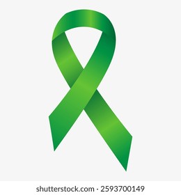 Green ribbon awareness Mental health, Adrenal Cancer, Bipolar Disorder, Eye Cancer, Glaucoma, Infantile Scoliosis. Isolated on white background. Vector  illustration.