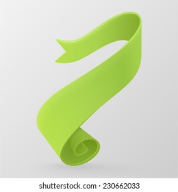 Green ribbon banner. Design element. Isolated on a gray background. With Space For Text. Vector illustration.