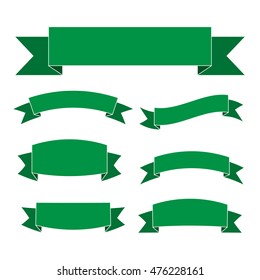 Green ribbon banners set. Beautiful blank for decoration graphic Old vintage style Flat design. Premium decorative elements isolated on white background. Collection labels Vector illustration