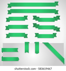 Green ribbon banners set isolated on light background, perfect for web design and advertisement. Vector illustration eps10.