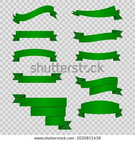 Green ribbon banners and vector set. Decorative ribbons and streamers.