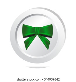 Green ribbon bow button icon illustration
