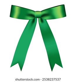 Elemento decorativo de lazo de cinta verde. Maqueta de cinta de coqueta verde brillante aislada para Navidades, año Nuevo, cumpleaños, día de San Patricio, Boda, Festiva o decoración de eventos. Ilustración realista.