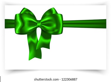 Green Ribbon And Bow For Festive Decorations. Gift Card. Vector Illustration