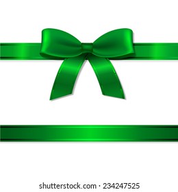 Green Ribbon And Bow With Gradient Mesh, Vector Illustration