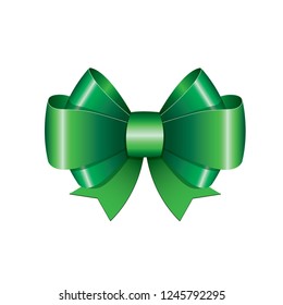 Green ribbon bow icon vector illustrator for gift wrapping Christmas Special, New Year isolated on white background.