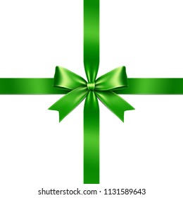 Green Ribbon Bow isolated on White Background. Vector Illustration of Green Ribbon Bow. Greeting Gift Concept. 