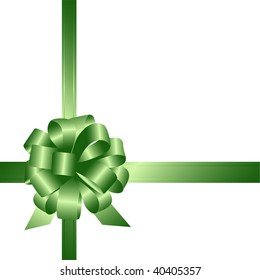 Green ribbon and bow isolated on white background