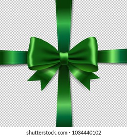 Green Ribbon Bow Isolated Transparent Background With Gradient Mesh, Vector Illustration