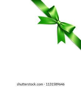 Green ribbon bow lean isolated on white background. Vector illustration of green ribbon bow single line. Greeting gift bow concept. 