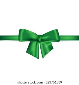 Green ribbon with bow on a white background. Vector illustration.