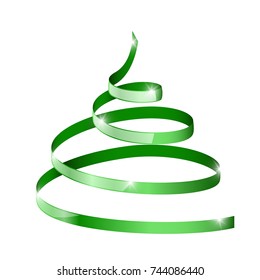 Green ribbon Christmas tree. Vector 3d illustration isolated on white background