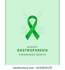 Green Ribbon Design for August Gastroparesis Awareness Month with Floral Background.