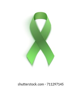 Green ribbon. Different diseases and awareness symbol. Vector illustration.