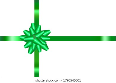 Green ribbon for a gift. Satin ribbon for packaging. Green bow on a ribbon. Vector image.