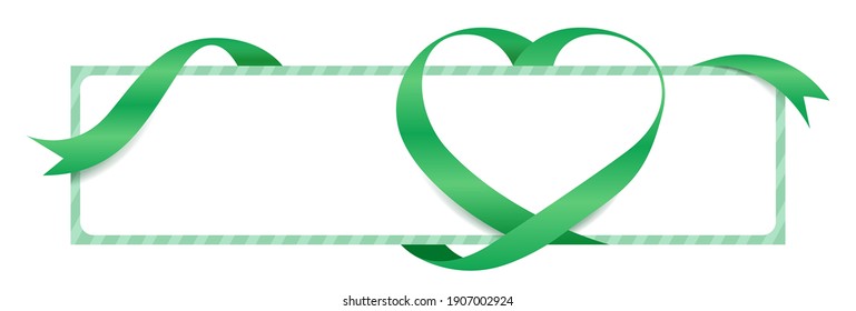 Green Ribbon Heart Shape Mock-Up for Banner Valentine's Day, Greeting Card, Gift Voucher and Certificate Background, copy space