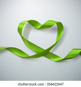 Green Ribbon Heart. Vector Illustration Of Looping Ribbon. Valentines Day Or Medical Concept