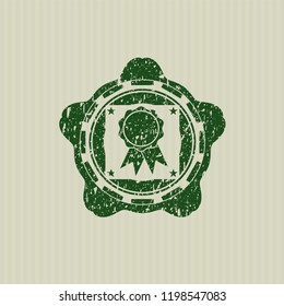 Green ribbon icon inside distress grunge seal