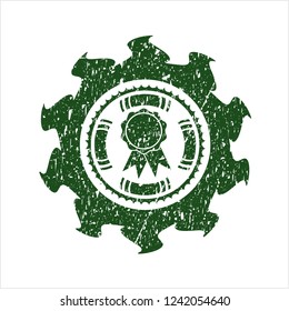 Green ribbon icon inside distressed rubber seal