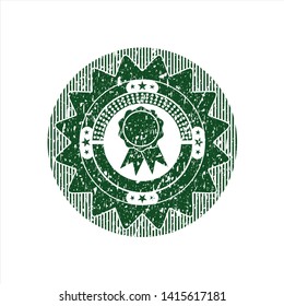 Green ribbon icon inside distressed with rubber seal texture