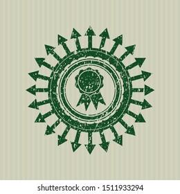 Green ribbon icon inside rubber grunge seal