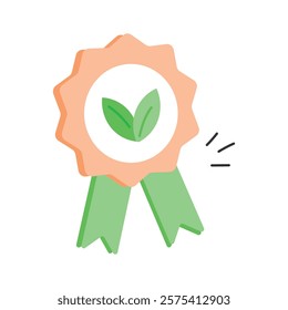 Green ribbon icon with a leaf symbol