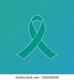Green ribbon isolated on a blue background. Concept for different purposes. Vector illustration.