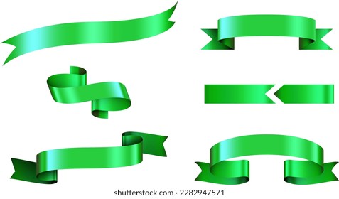 Green ribbon isolated on white background, Realistic Green bow shiny satin, Green ribbons set.Vector ribbon banners, Green blank price tags, labels or badges, Ribbon banners for advertising, Vector.