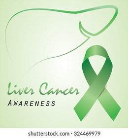 Green ribbon and liver outline for liver cancer campaign.