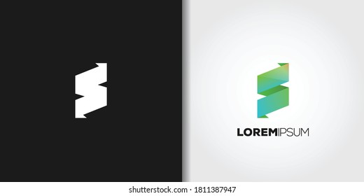 green ribbon logo template set vector 