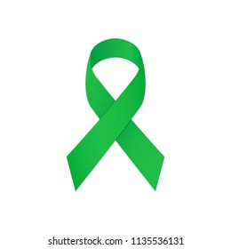 Green ribbon on a white background, as symbol mental health. Vector illustration.