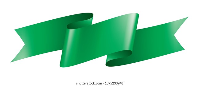 green ribbon on white background. Vector illustration