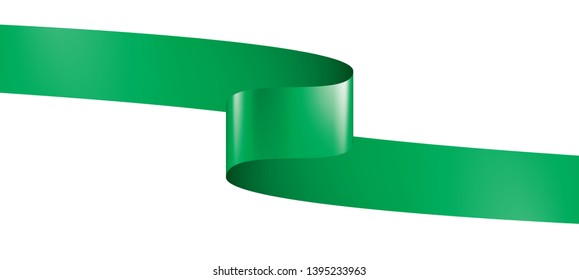 green ribbon on white background. Vector illustration
