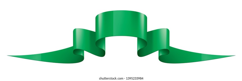 green ribbon on white background. Vector illustration