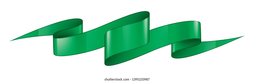 green ribbon on white background. Vector illustration