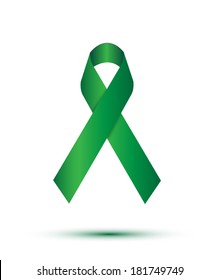 Green ribbon on white background