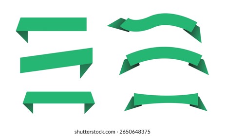 Green ribbon set with different shapes, ribbon text place set