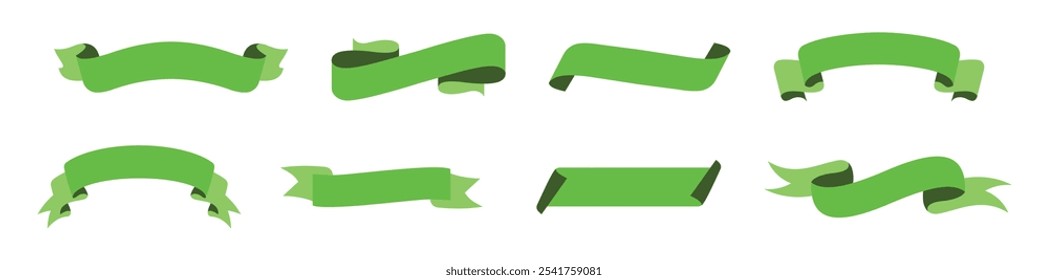 green ribbon set flat design vector design isolated white background